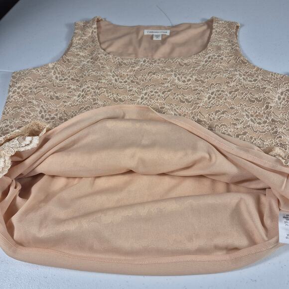 Coldwater Creek Cream White Tan Lace Over Top Tank Sleeveless Shirt M 10 12 - Picture 2 of 4